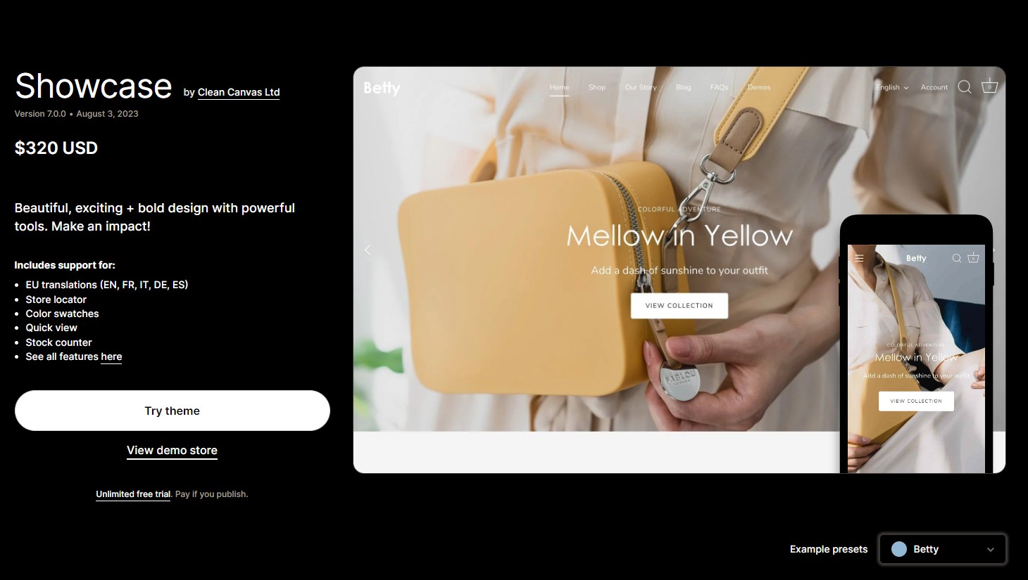 Showcase shopify theme