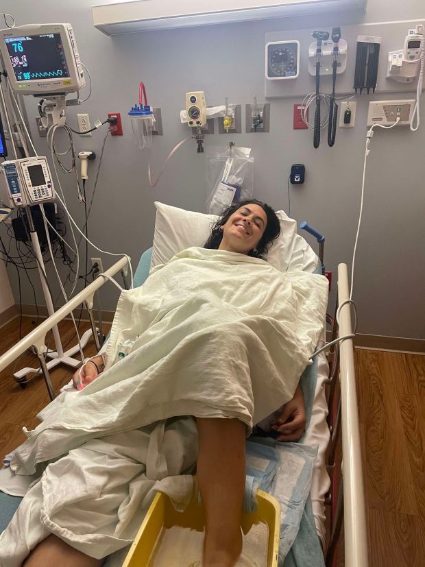 Nawal Baker of Henrico County at Outer Banks Health after being stung by a stingray in Nags Head  over Labor Day weekend. (Photo courtesy Joshua Baker)