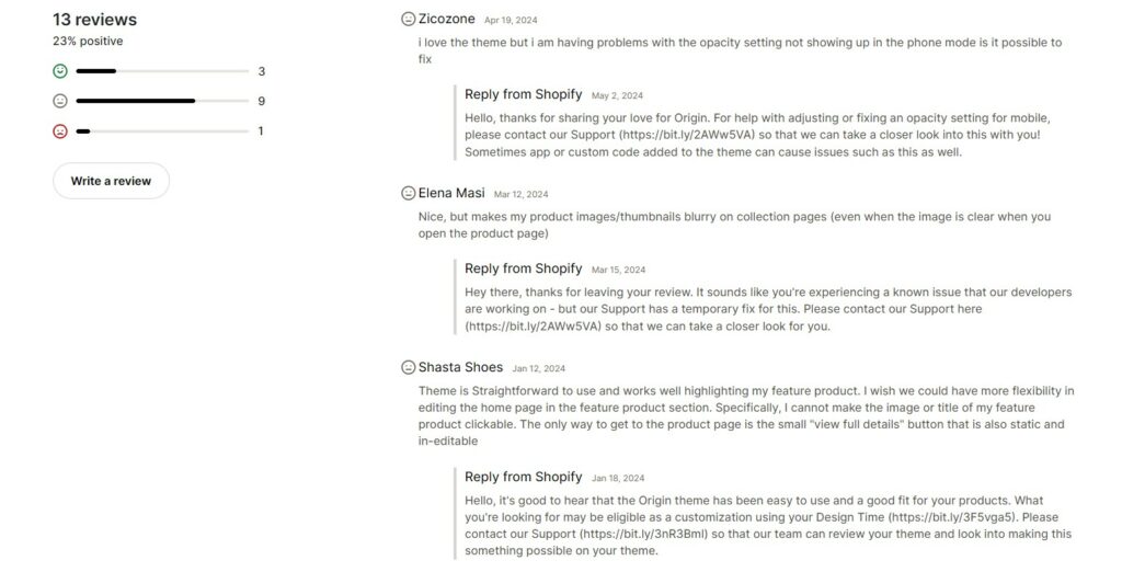 Origin Theme Shopify Customer Reviews