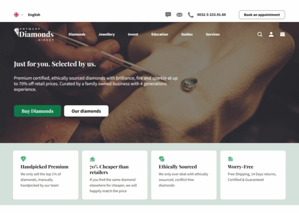 3 Beautiful Websites Using The Porto Shopify Theme Antwerp Diamonds