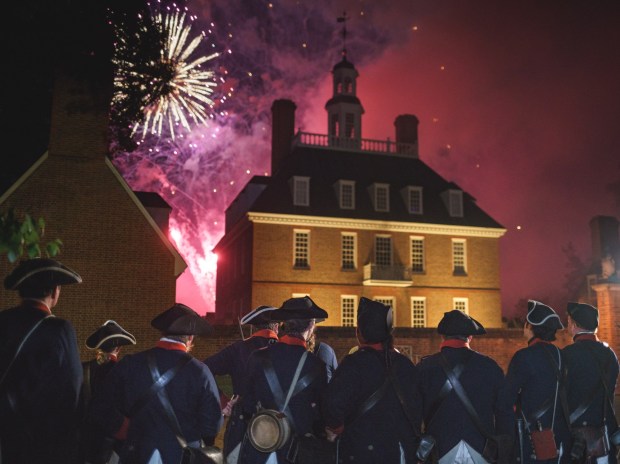 Fourth of July fireworks display over the Governor's Palace in Colonial Williamsburg.