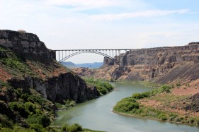 A bridge in the distance over Snake River in Idaho