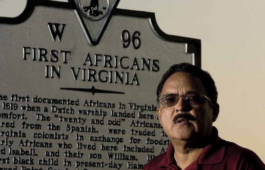 File photo of Calvin Pearson and Virginia State marker. Calvin Pearson passed away last week.(Joe Fudge / Daily Press)