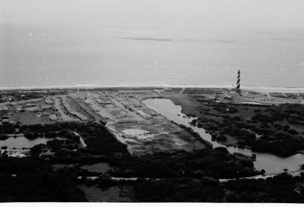 Looking east at Naval Facility Cape Hatteras in Buxton in 1984. The Navy operated its base from 1956 to 1982, then the Coast Guard used the facility from 1984 to 2013. (Cape Hatteras National Seashore photo)