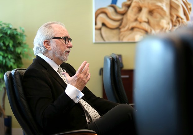 Chuck Rigney, Virginia Beach's new director of Economic Development, at his office at Town Center on Monday, April 8, 2024. (Stephen M. Katz/The Virginian-Pilot)