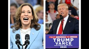 A split image of Kamala Harris and Donald Trump